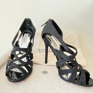 Badgely Mishka Black Subtle Sparkle Heels.
